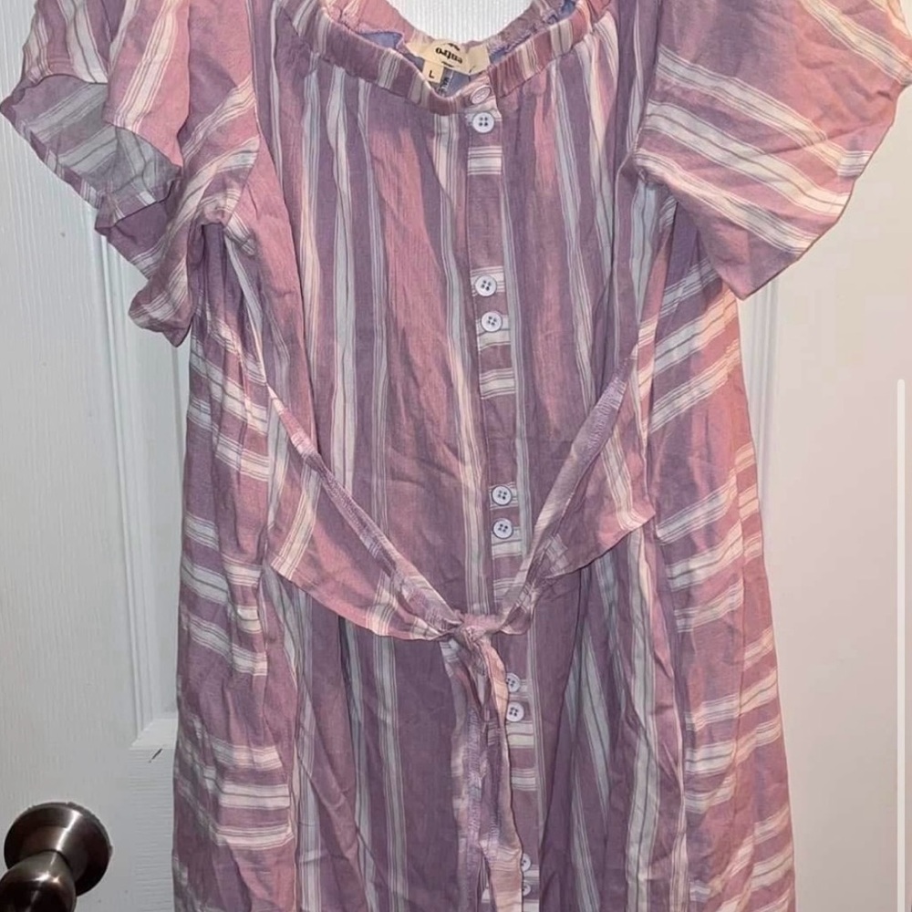 Striped Purple and White Button-Down Dress